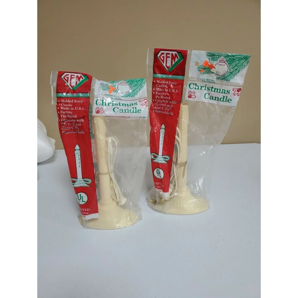 2 Vintage Plastic Drip Wax Christmas Candles Gem New